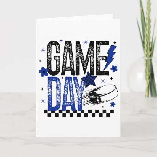 Ice Hockey Game Day Hockey Mom Retro Blue And Blac Karte (Vorderseite)