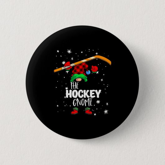 Ice Hockey Gnome Red Buffalo Plaid Matching Family Button (Vorderseite)