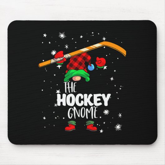 Ice Hockey Gnome Red Buffalo Plaid Matching Family Mousepad (Vorne)