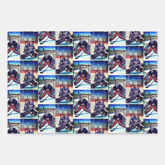 Ice Hockey Goalie Thema Geschenkpapier Set (Vorderseite)