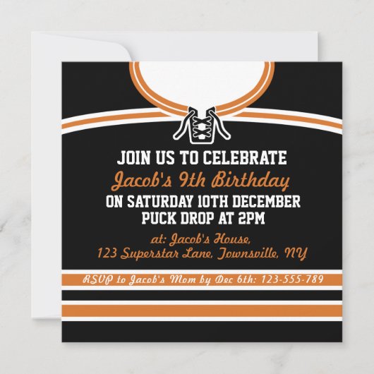 Ice Hockey Jersey Themed Party lädt Template ein Einladung (Vorderseite)