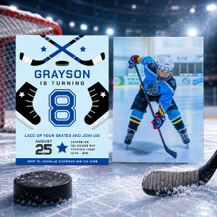 Ice Hockey Kindergeburtstag Party Blue Einladung