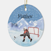 Ice Hockey name Personalized Watercolor Keramik Ornament (Links)
