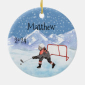 Ice Hockey name Personalized Watercolor Keramik Ornament (Hinten)