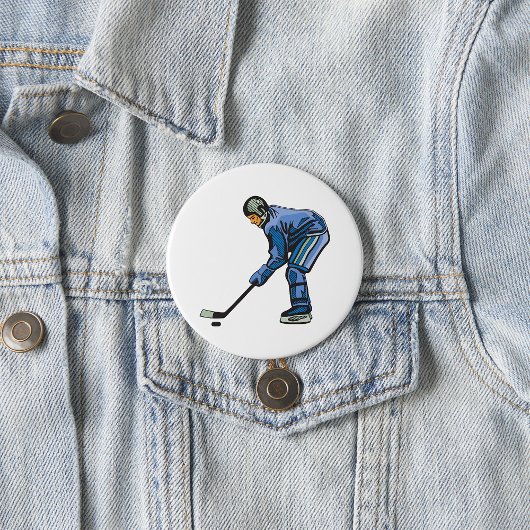 Ice Hockey Player in Blue Uniform Button