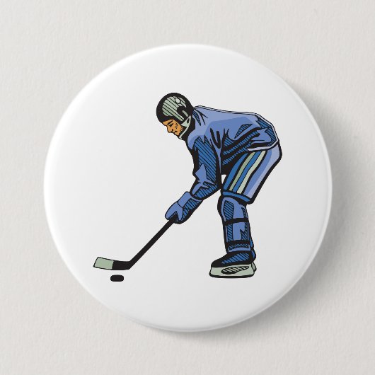 Ice Hockey Player in Blue Uniform Button (Vorderseite)