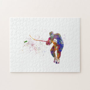 Ice hockey player in watercolor puzzle