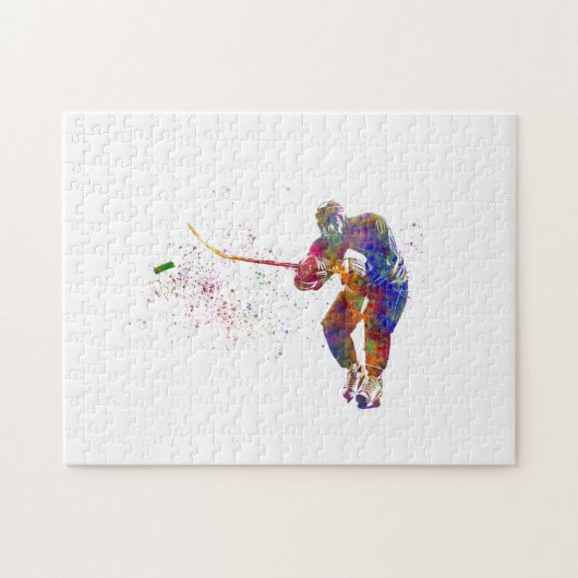 Ice hockey player in watercolor puzzle (Horizontal)