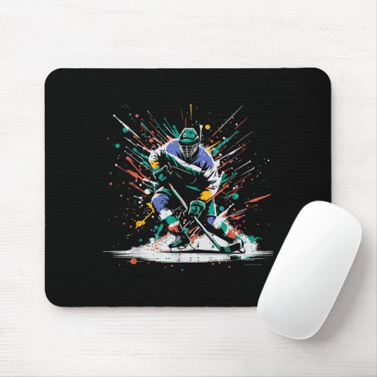 Ice Hockey Player Paint Splatter Art Srts Men Boys Mousepad (Mit Mouse)