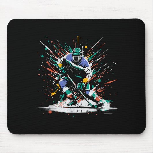 Ice Hockey Player Paint Splatter Art Srts Men Boys Mousepad (Vorne)