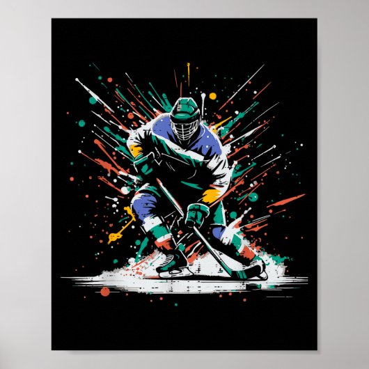 Ice Hockey Player Paint Splatter Art Srts Men Boys Poster (Vorne)
