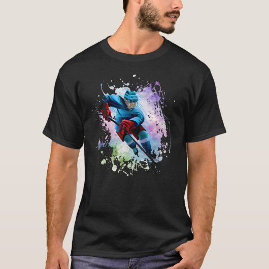 Ice Hockey Player Sport Modern Splash Splatter T-Shirt (Vorderseite)