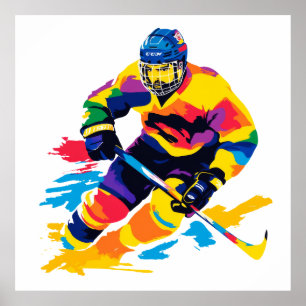 Ice Hockey Portrait Illustration Wasserfarbe Farbe Poster