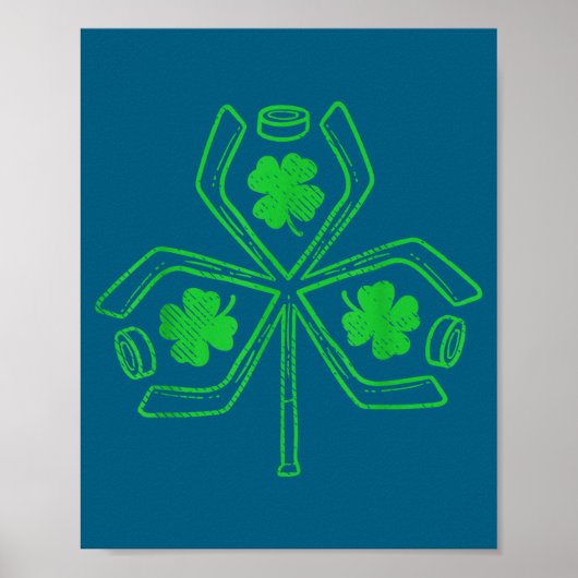 Ice Hockey Shamrock Clover St Patricks Day Player  Poster (Vorne)