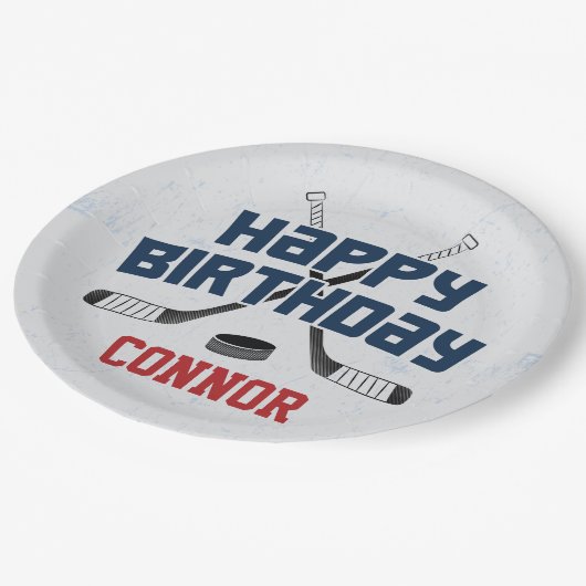 Ice Hockey Skate Rink Happy Birthday Pappteller (Schrägansicht)