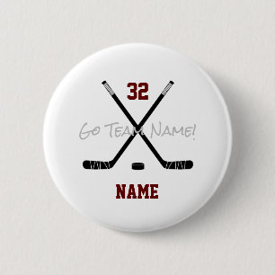 Ice Hockey Sticks Team Custom Player Name Number Button