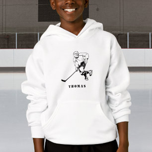 Ice Hockey Team Player Puck Silhouette Boys Name Hoodie