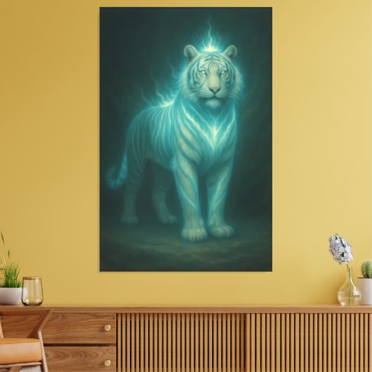 Ice Lightning White Tiger – Frosted Celestial Ener Leinwanddruck (Insitu (Wohnzimmer))