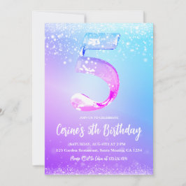 Ice number white glitter Girl 5th Birthday Einladung