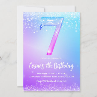 Ice number white glitter Girl 7th Birthday  Einladung