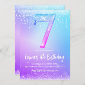 Ice number white glitter Girl 7th Birthday Einladung (Vorne/Hinten)