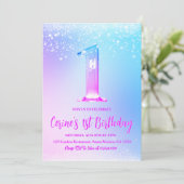 Ice number white glitter Girl First Birthday Einladung (Stehend Vorderseite)