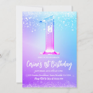 Ice number white glitter Girl First Birthday Einladung