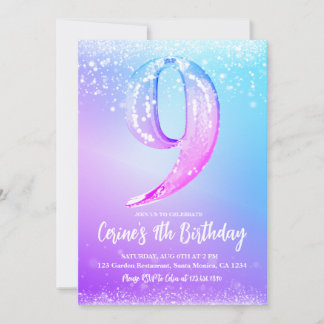 Ice number white glitter Girl Nine Birthday Einladung
