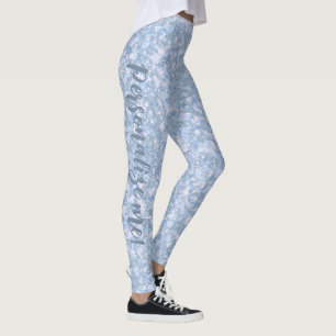 Ice Palace Pale Blue Glitzer CUSTOM TEXT Leggings