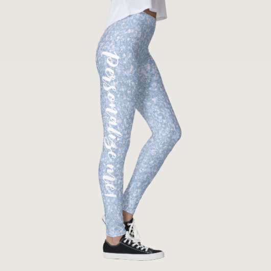 Ice Palace Pale Blue Glitzer CUSTOM TEXT Leggings (Rechts)
