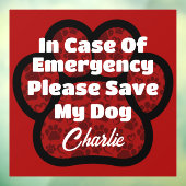 ICE Pet Safety Alert Red Paw Herzname Fensteraufkleber (Blatt 3)