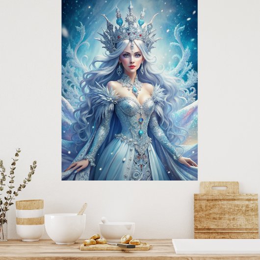 Ice Queen Fantasy – Winter Goddess Portrait Art Poster (Küche)