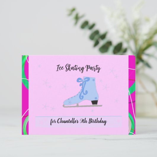 Ice Skate Geburtstagsparty Einladung (Stehend Vorderseite)