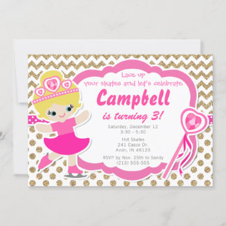 Ice Skate Girl Glitzer Gold & Pink Zum Geburtstag Einladung