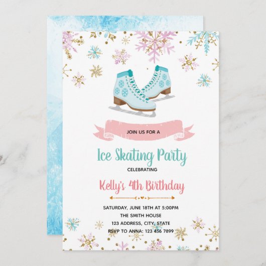 Ice Skate Party Einladung (Vorne/Hinten)