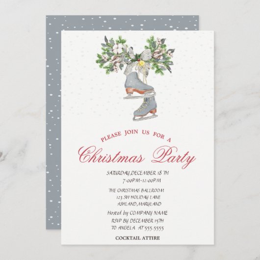 Ice Skate Schnee Weihnachts-Party Einladung (Vorne/Hinten)