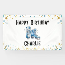 Ice Skaten Birthday Blue Gold Party Banner