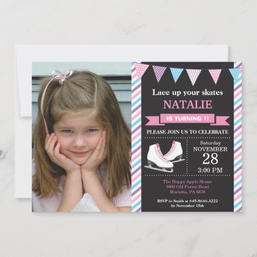 Ice Skaten Birthday Einladung 1. Geburtstag Party (Vorderseite)