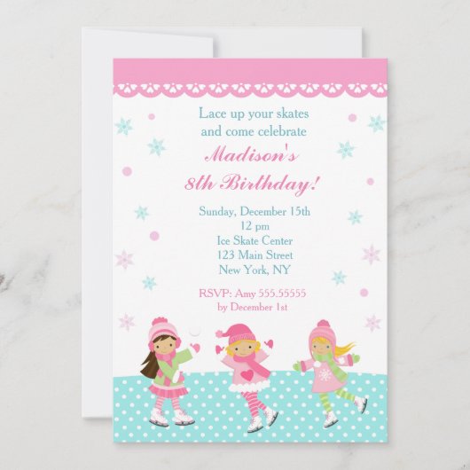 Ice Skaten Birthday Einladungen (Vorderseite)