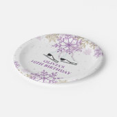 Ice Skaten Birthday Lila und Gold Snowflake Pappteller (Schrägansicht)