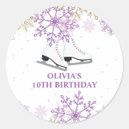 Ice Skaten Birthday Lila und Gold Snowflake Runder Aufkleber