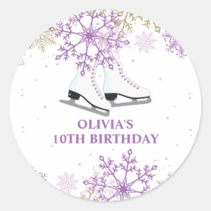 Ice Skaten Birthday Lila und Gold Snowflake Runder Aufkleber