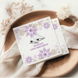 Ice Skaten Birthday Lila und Gold Snowflake Serviette