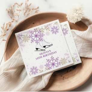 Ice Skaten Birthday Lila und Gold Snowflake Serviette