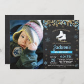 Ice Skaten Birthday Party Blue Skate Foto Einladung (Vorne/Hinten)