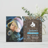 Ice Skaten Birthday Party Blue Skate Foto Einladung (Stehend Vorderseite)