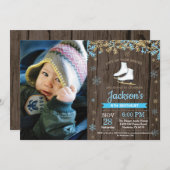 Ice Skaten Birthday Party Blue Skate Foto Einladung (Vorne/Hinten)