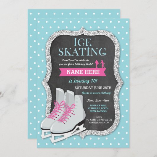 Ice Skaten Birthday Party Chalk Skate Einladung (Vorne/Hinten)