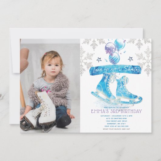 Ice Skaten Birthday Party Foto Einladung (Vorderseite)