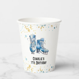 Ice Skaten Birthday Party Paper Cups, Blue Gold Pappbecher